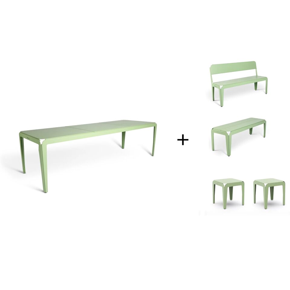 Bended Table 270 including 2 Benches and 2 Stools