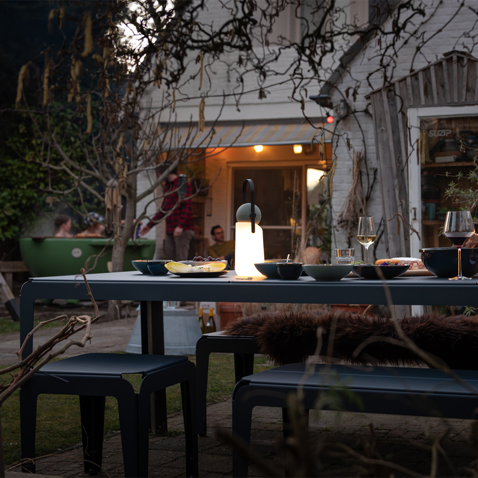 Bended Table 270 including 2 Benches and 2 Stools